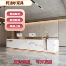 大理石吧台公司酒店大堂前台接待台美容院不锈钢会所岩板收银台 白色+鱼肚白+金色不锈钢 420*60*100