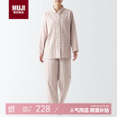 无印良品（MUJI）[自营限定款]无侧缝 双层纱织睡衣 浅粉红色格纹  L 