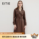 爱特爱（EITIE）高级感翻领复古风衣式收腰长款真皮皮衣外套冬季新款7293904 浅咖89 L 165