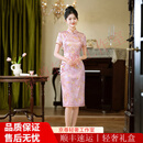FENTENGG轻奢品牌真丝旗袍夏季连衣裙粉色婚礼改良新款桑蚕丝高端改良式 粉色 S