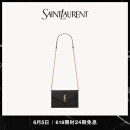 YSL圣罗兰 女士CASSANDRE ENVELOPE粒面皮革链条钱包 黑色金链 U