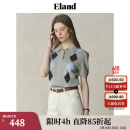 ELAND【100%棉】衣恋针织T恤女polo领贝壳扣菱格纹短袖2025夏新款 中灰色(18)M/Grey L /170