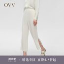 OVV【重磅真丝】2024春夏新款女装九分开衩宽松直筒西裤 浅灰（净色）07 M