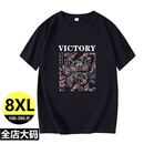 STILL WARNO9XL特大码中国风短袖t恤男纯棉宽松加肥加大胖子280斤打底衫tee D441胜利英文短袖黑色 6XL (建议245-260斤)
