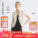 朗姿平驳领醋酸短袖商务西装外套黑白色ol西服2025年夏季新款 浅米色 XL