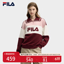 FILA 斐乐官方女子翻领套头卫衣2025春新款时尚宽松复古拼接针织长袖 仙粉黛酒红-WI M （165/84A/M）
