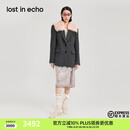 lost in echo冬季新款羊毛可拆卸毛领灰色毛呢大衣西装外套女 深灰色 S