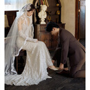 勤记轻婚纱鱼尾裙法式抹胸鱼尾轻婚纱主纱新款新娘高级感小拖尾蕾丝出 白色蕾丝婚纱小拖尾[赠头纱手套] M 均码