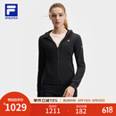 FILA 斐乐官方女士针织连帽外套2025夏新款健身运动基础防晒上衣 深黑-BK 2XL 180/96A/XXL
