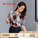 EP雅莹2025早秋新款女装 英伦风撞色设计格纹短袖polo针织衫9585A 灰色 XL