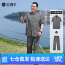 宝财羊父亲节中老年唐装男套装爸爸装夏季中国风汉服爷爷中山装老人衣服