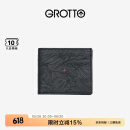 GROTTO个乐经典羊皮短款钱包手工真皮多卡位卡夹卡包情侣礼物 经典黑（小男孩）