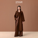 三只小山羊 【杨幂同款】经典123 超细 双面100纯羊绒 大衣长款女 巧克力棕 L