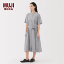 无印良品（MUJI）女式 凉感 短袖衬衫连衣裙女装裙子纯棉25年夏季长裙凉感物语 灰色条纹 M (160/84A)