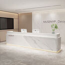 公司办公室前台接待台酒店服务台前台桌岩板大理石吧台收银台 白色+灰色 340*60*100cm