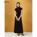 Song of Song歌中歌秋冬【雅韵东方】酒红立领丝绒旗袍裙 酒红 L