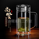WINEWINGSGB轻奢品牌玻璃泡茶杯带把手双层玻璃杯手柄茶杯办公室泡茶杯子 尚贤办公杯360ml