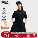 FILA 斐乐官方女装梭织工装连衣裙2025夏季新款时尚凉感防晒收腰裙子 正黑色-BK L 170/88A/L