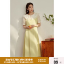 独束大码女装【双色可选】法式茶歇娃娃领连衣裙女夏装微胖mm裙子 柠檬黄 M