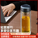 QWC品牌双层玻璃杯高硼硅带盖水杯茶水分离耐高温杯子纯钛茶杯 钛逸玻璃杯-冰川蓝