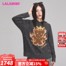 LALABOBO羊毛混纺连帽毛衣女秋冬新款火焰熊宽松针织套头衫LBDD-WSTM12 灰色 厚款 S