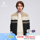 哈吉斯（HAZZYS）男装 春秋款针织外套撞色条纹拉链羊毛开衫男ABYZD0BCD03 深绿色DG L (175/96A 48)