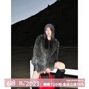 付智恩芦苇花 芬兰进口狐狸毛典雅轻盈年轻感圆领皮草外套女 深灰绿 M