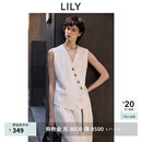 LILY2025夏新款莱赛尔亚麻设计感不规则斜门襟V领休闲白色马甲女 601白色 M