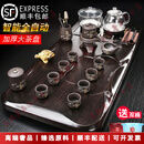 LICHENVFGA品牌茶具整套实木茶盘全自动家用底部上水一体办公室茶台茶海 自动步步高升紫砂-黑玻璃底部.