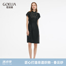 歌莉娅 春季新品  18姆米龟纹香云纱旗袍连衣裙  1E3R4K0T0 00B黑色 M