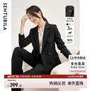 尚都比拉职业通勤西装套装女春秋正装西服外套裤子面试两件套 黑色 S