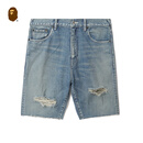 BAPE BLACK男装25年春夏猿人徽标做旧破洞牛仔短裤P6503MK 蓝色BLX XL