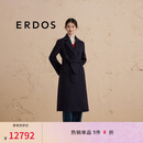 ERDOS 羊绒双层保暖修身显瘦中长款外套系带女士毛呢大衣 水墨蓝 165/84A/M
