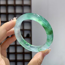 老坑冰种阳绿飘花翡翠手镯正品通透飘绿花圆条玉手镯缅甸a货女款