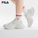 斐乐（FILA）官方女鞋摩登帆布鞋2025夏季新款厚底鱼刺鞋运动休闲鞋 奶油白色/金属银-CM 38