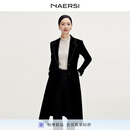 娜尔思（NAERSI）【流光丝绒】商场同款时尚气质绒感修身风衣女新款 黑色 M