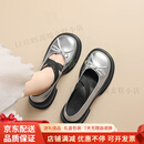GUYNVD皮鞋女乐福鞋女2025夏季新款厚底银色JK小皮鞋百搭圆头增高玛丽 银色后跟高5CM 34