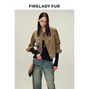 付智恩 风度 埃塞俄比亚进口绒面羊皮挺阔箱型短款真皮夹克外套秋 沙褐色 S