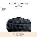 BOTANSA VRETHA真皮男士手拿包头层牛皮手工编织洗漱包男款出差商务收纳包大容量 黑色 中包 【26*14*11CM】