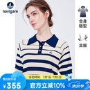 Navigare意大利小帆船女士POLO领短袖条纹针织衫2324524511 蓝/白 XL 