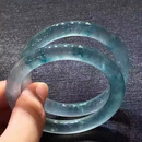 冰种飘花翡翠手镯圆条冰透飘蓝花玉镯子缅甸a货正品贵妃镯女款