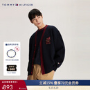 TOMMY HILFIGER男女情侣混纺刺绣宽松镶边V领红色开衫外套毛衣34196 藏青色DW5 M （推荐：135-150斤）