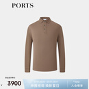 PORTS宝姿男装2024春季新品混纺微弹透气干爽舒适长袖POLO衫 褐色 S