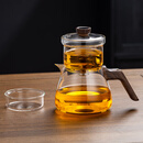 高档磁吸飘逸杯泡茶壶玻璃茶水分离一键出水办公泡茶神器懒人茶具 高硼硅玻璃飘逸杯-透明色