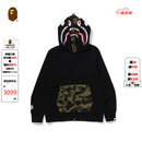 BAPE男装25年春夏迷彩拼接鲨鱼连帽卫衣外套开衫007151O 黑色BKX L 均码