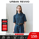 UR2025春季新款女装复古做旧纽扣短袖牛仔衬衫UYU850037 蓝色 M
