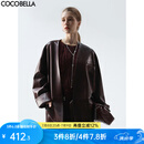 COCOBELLA安可拉红廓形PU皮衣春静奢风简约无领夹克外套PU3100-2 安可拉红 L