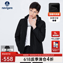 Navigare意大利小帆船男士棉服秋冬季可拆卸连帽外套夹棉保暖通勤夹克衫 黑 L 码