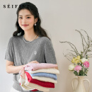 诗凡黎（'SEIFINI）诗凡黎莱赛尔针织衫25夏新款设计感薄款圆领短袖开衫女 浅灰色 圆领套头 M
