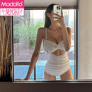 莫代尔泳衣女2025新款性感比基尼小胸聚拢镂空高腰褶皱遮肚显瘦连体温泉 白色 M